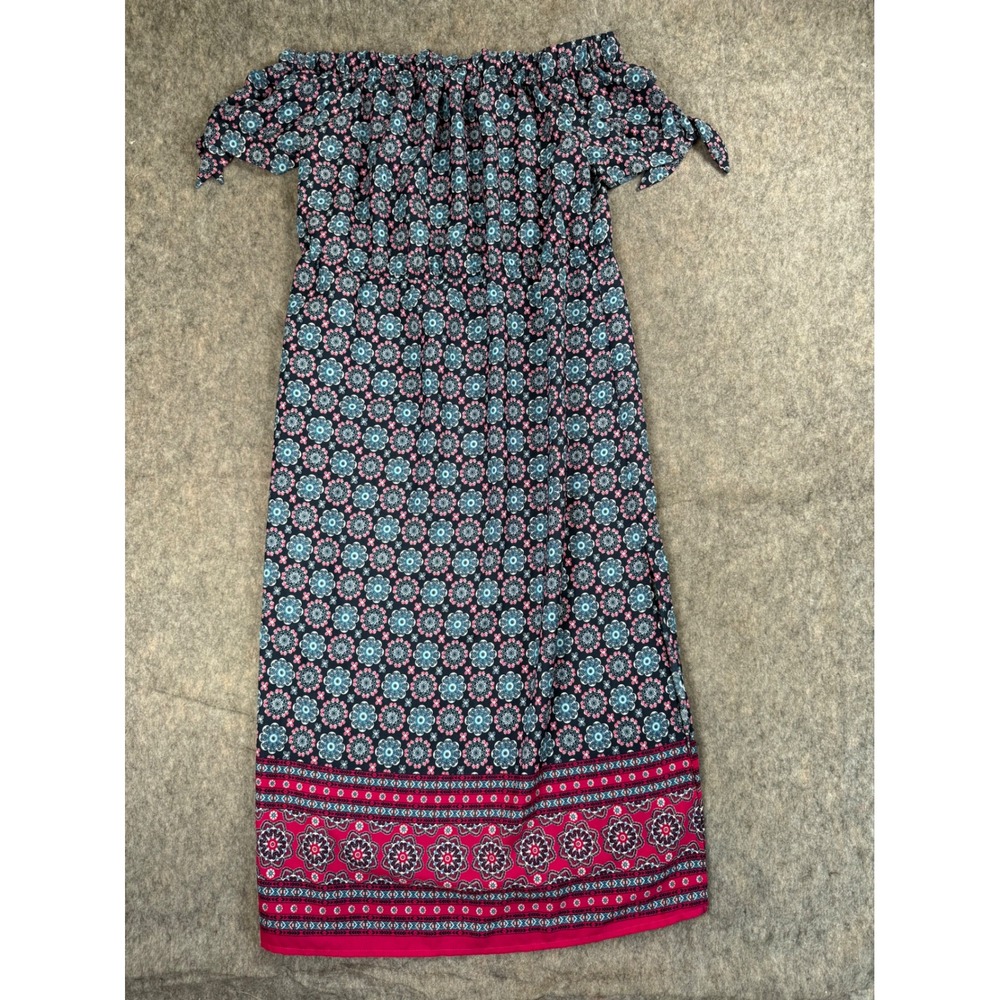 Blush Womens Boho Floral Off Shoulder‎ Maxi Dress Navy Blue Magenta XL